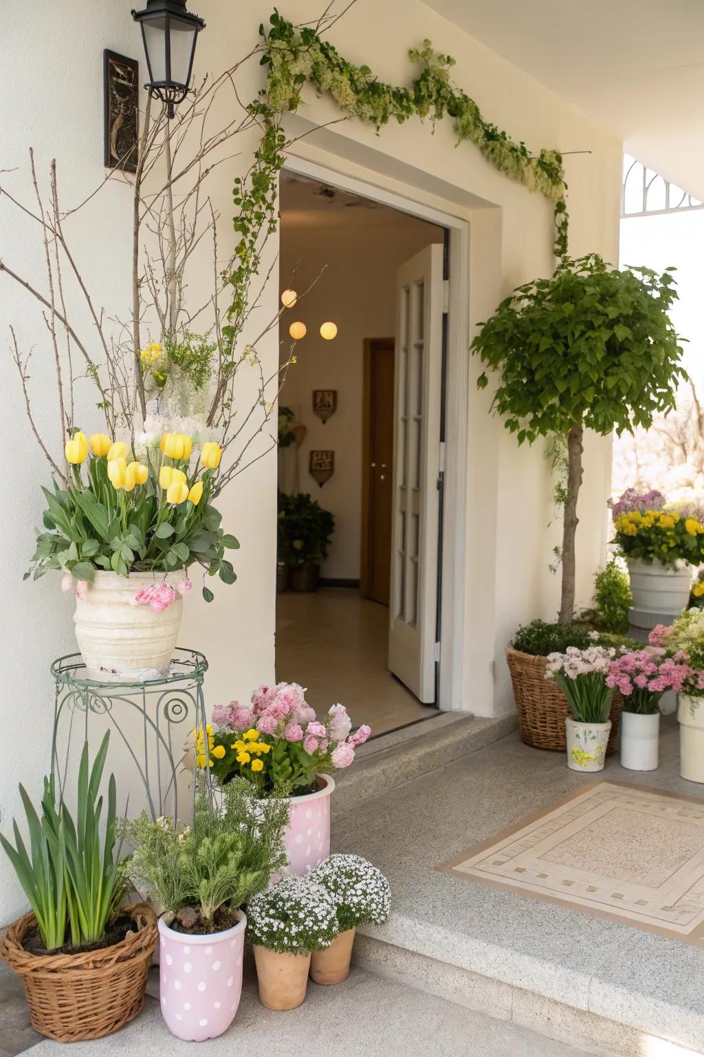 A spring-themed entryway establishes a welcoming tone for your home.