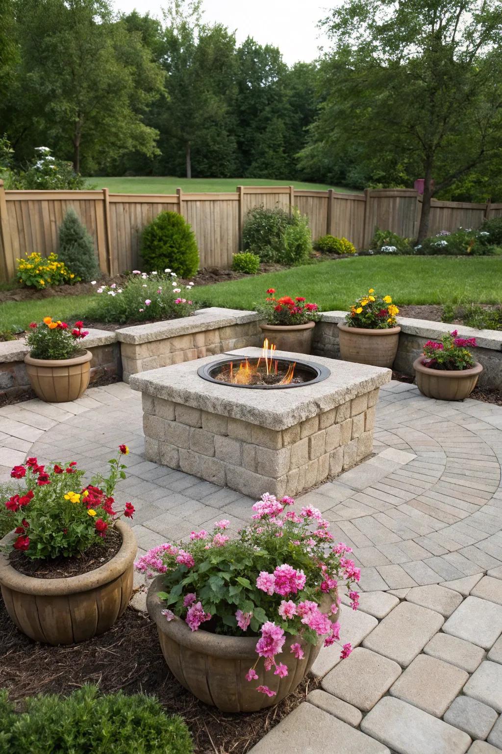 Botanical beds fashion a lush milieu encircling hearths.