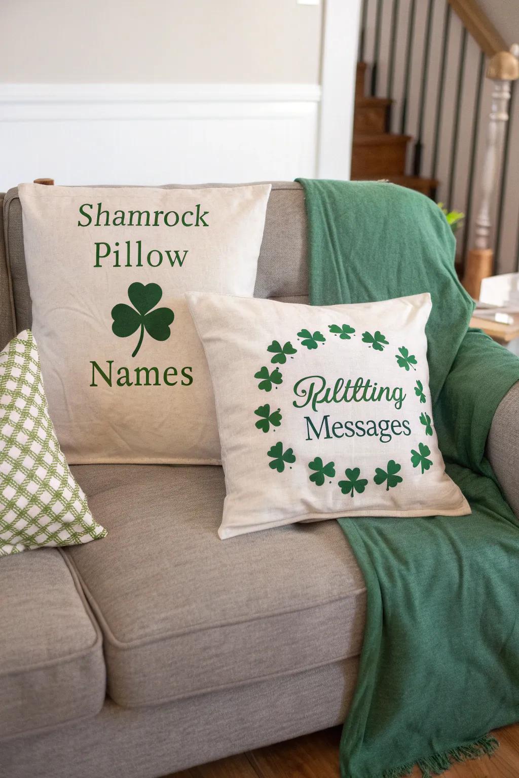 Incorporate a personalized element through custom clover cushions.