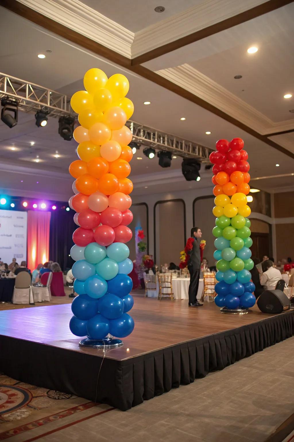 Balloon accents imparting elegance to stage counters.