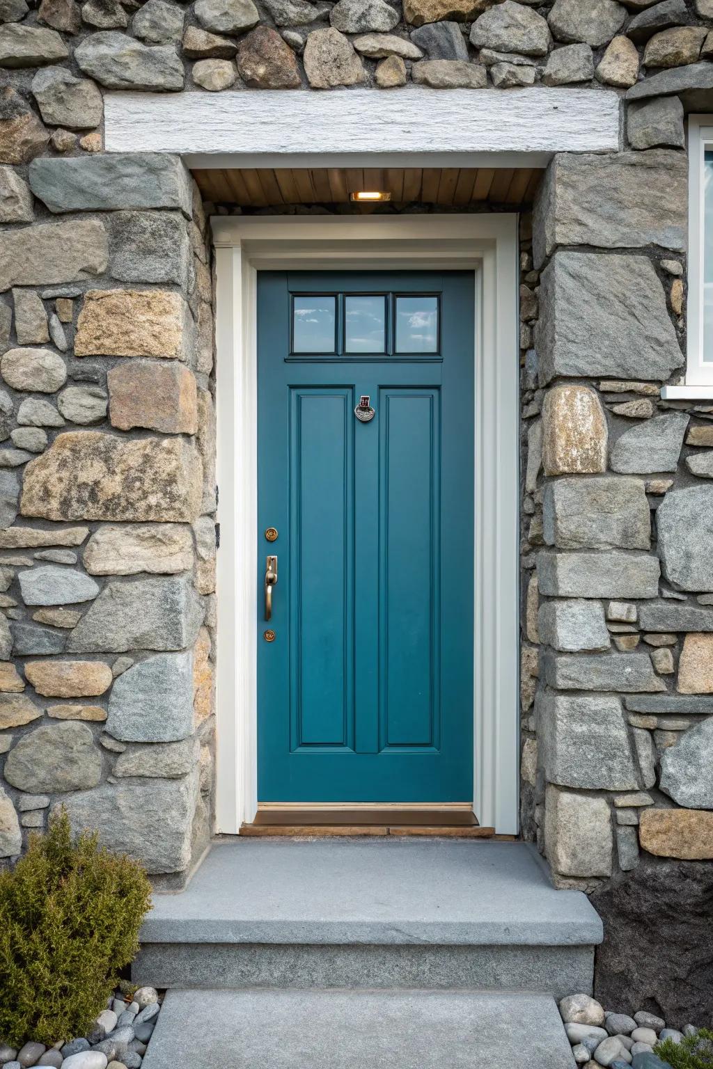 Contrasting stone tones infuse visual intrigue.