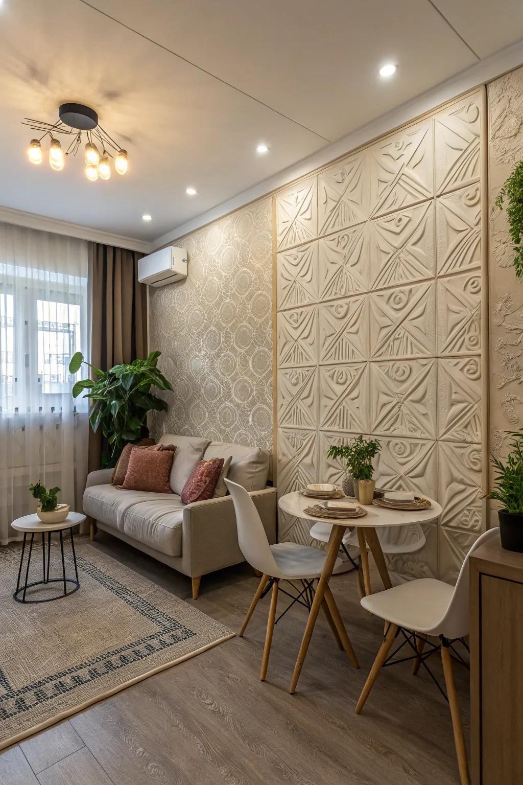 Wall finish adds texture and design.