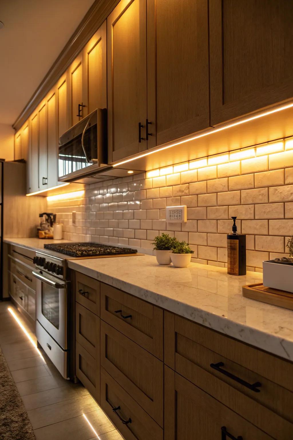 Illuminate using lower-cupboard illumination.