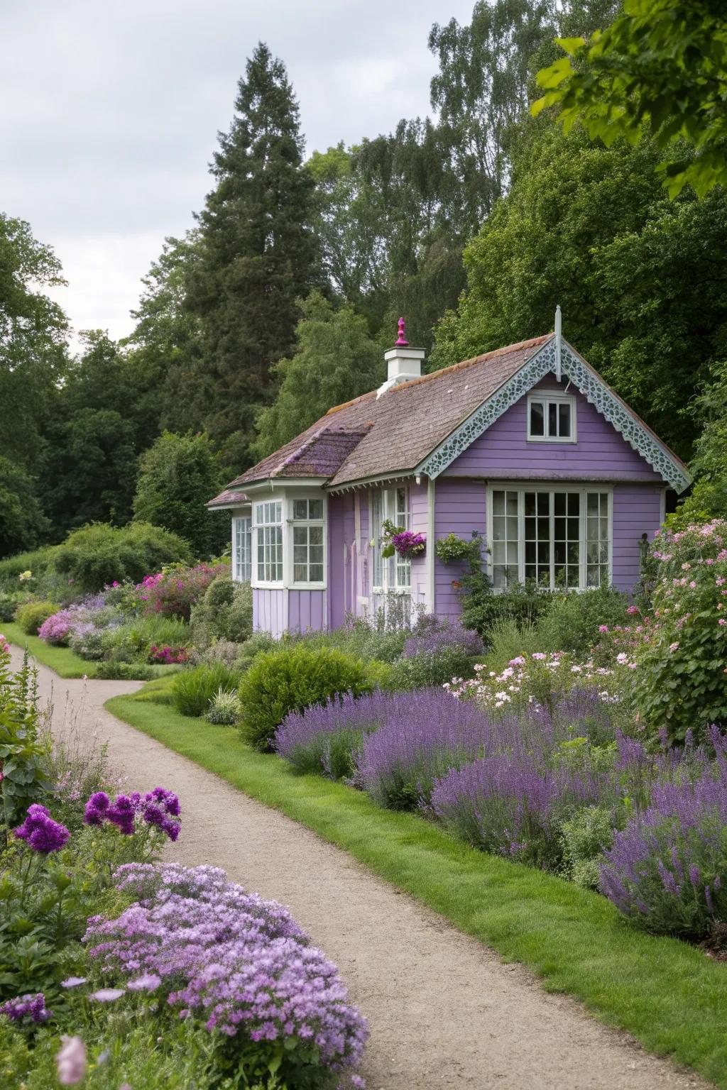 A soothing lavender summer house, ideal for unwinding in the garden.