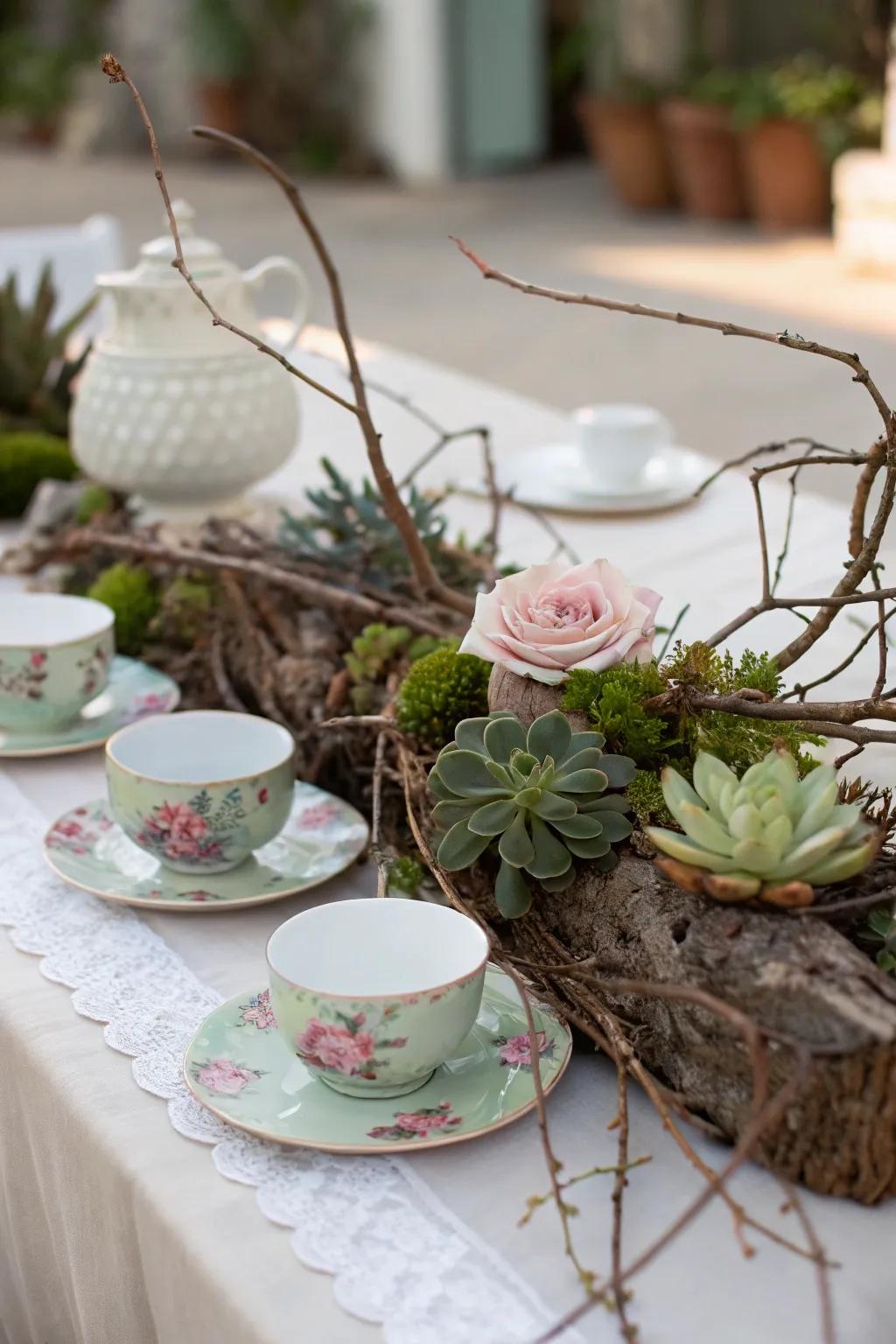 Natural materials like branches introduce an organic dash to the décor.