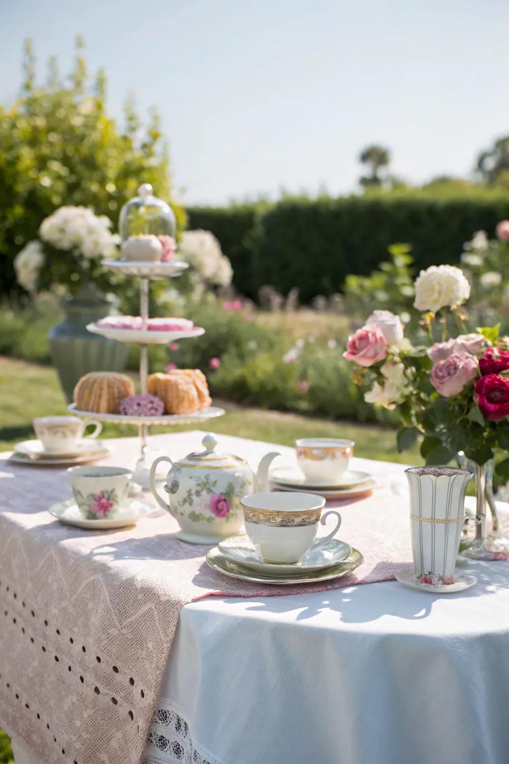 A charming tea party setting with matching elements.