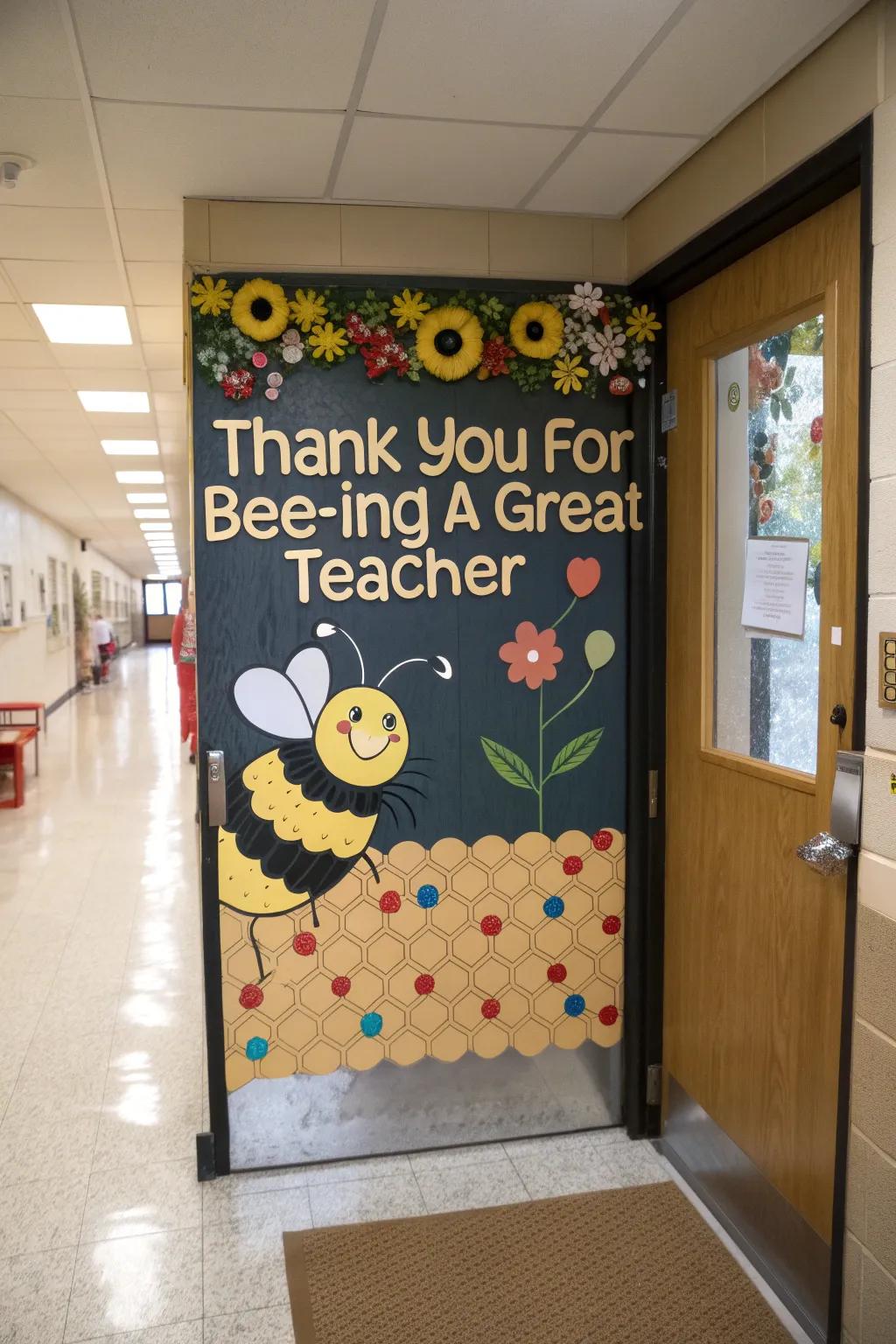 Buzz with gratitude on a bee-themed door of appreciation.