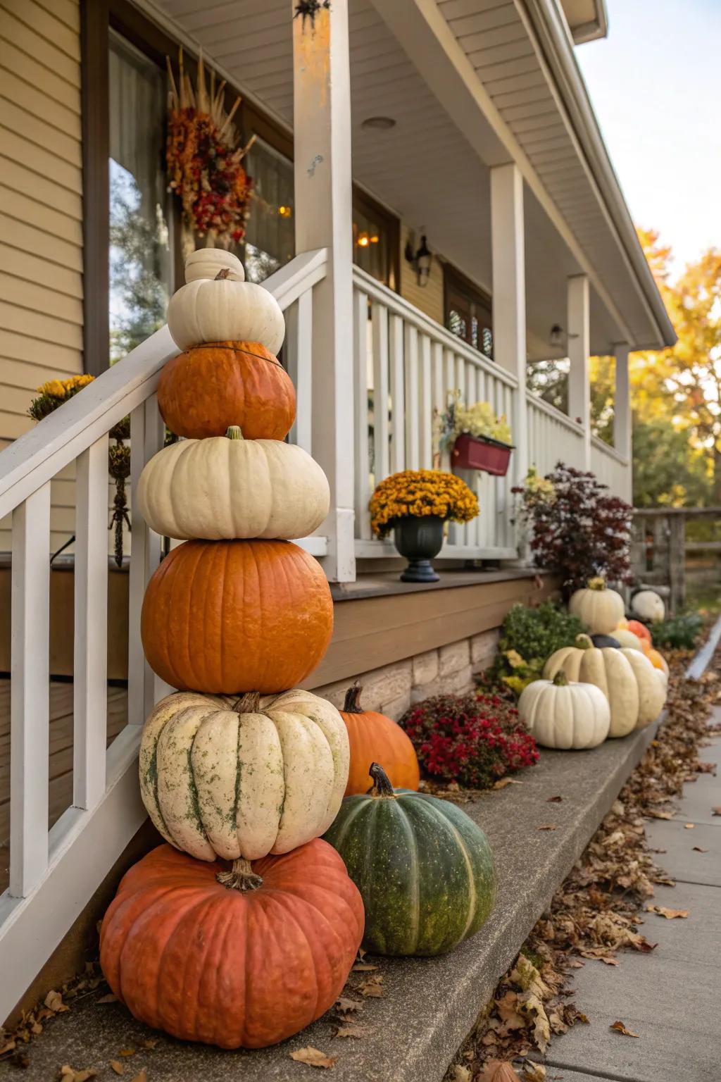 A majestic piled pumpkin exhibit that graces your entrance.