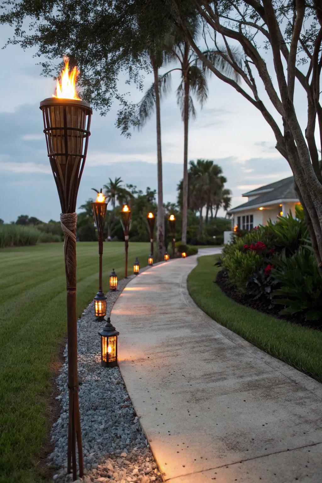 Craft a grand entrance with fire poles.