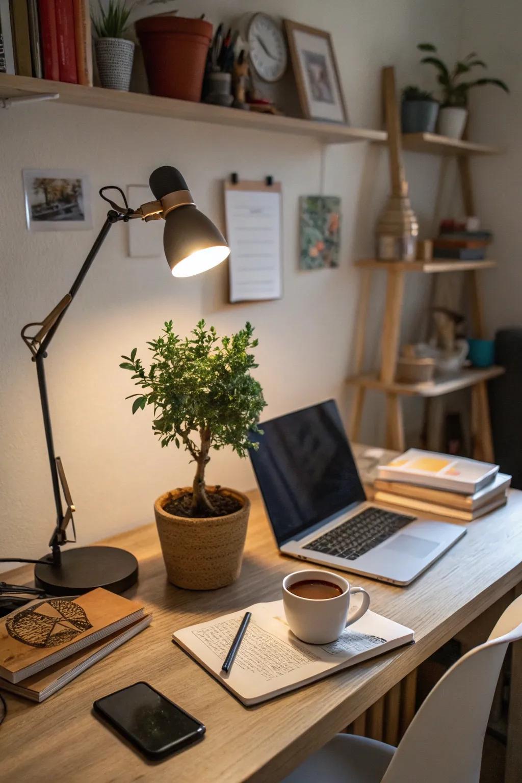 A hint of greenery might rejuvenate any workspace.