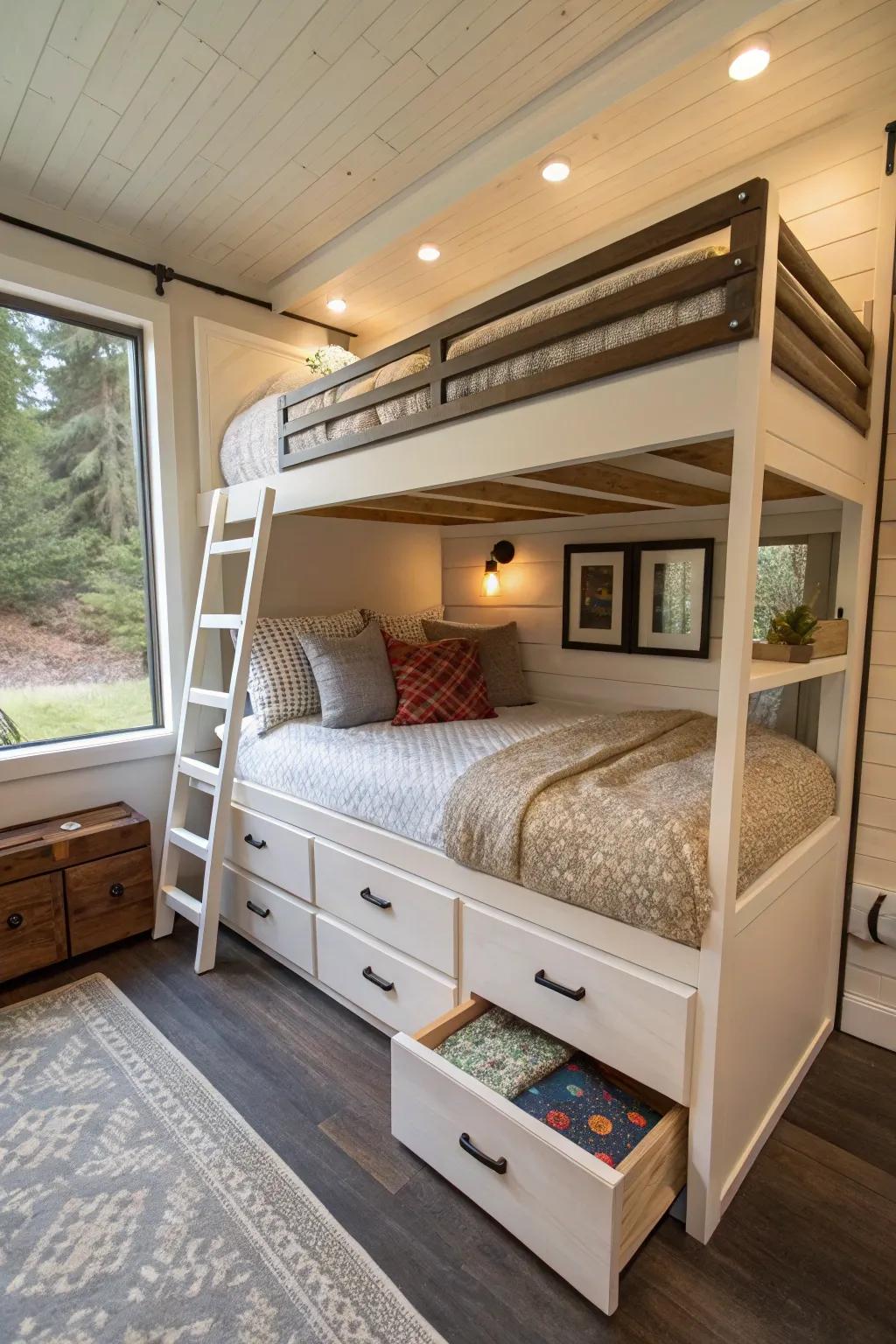 Bunk beds incorporating under-bed storage in a petite home