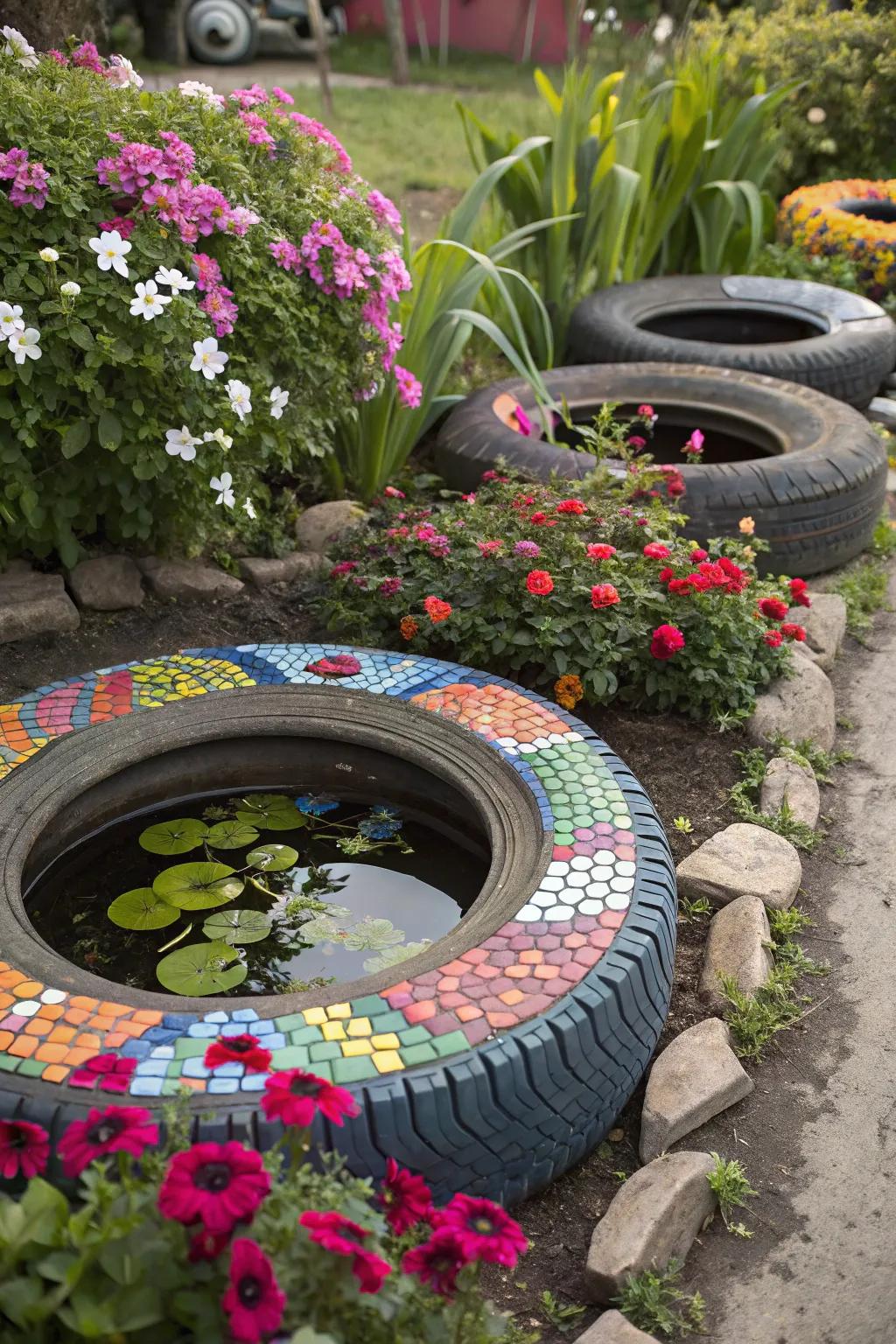 A tire pond adorned through radiant mosaic tiles.