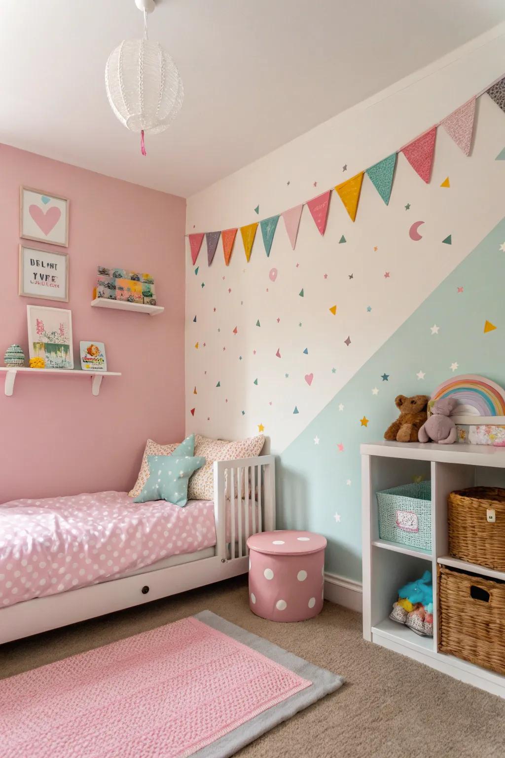 A painted feature wall imbues character and charm.