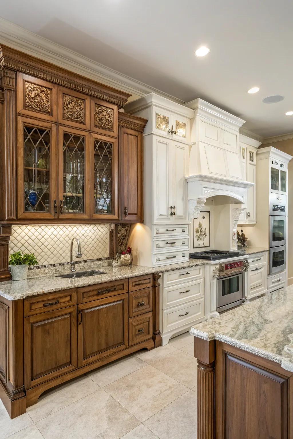 Mixing old and new cabinets adds depth and character to your kitchen.
