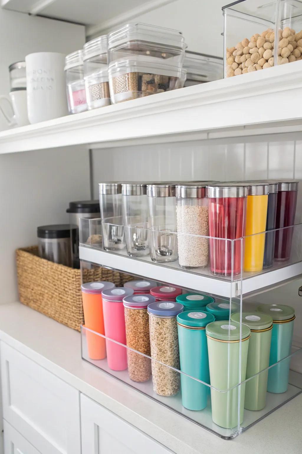 See-through acrylic containers presenting a modern tumbler arrangement.