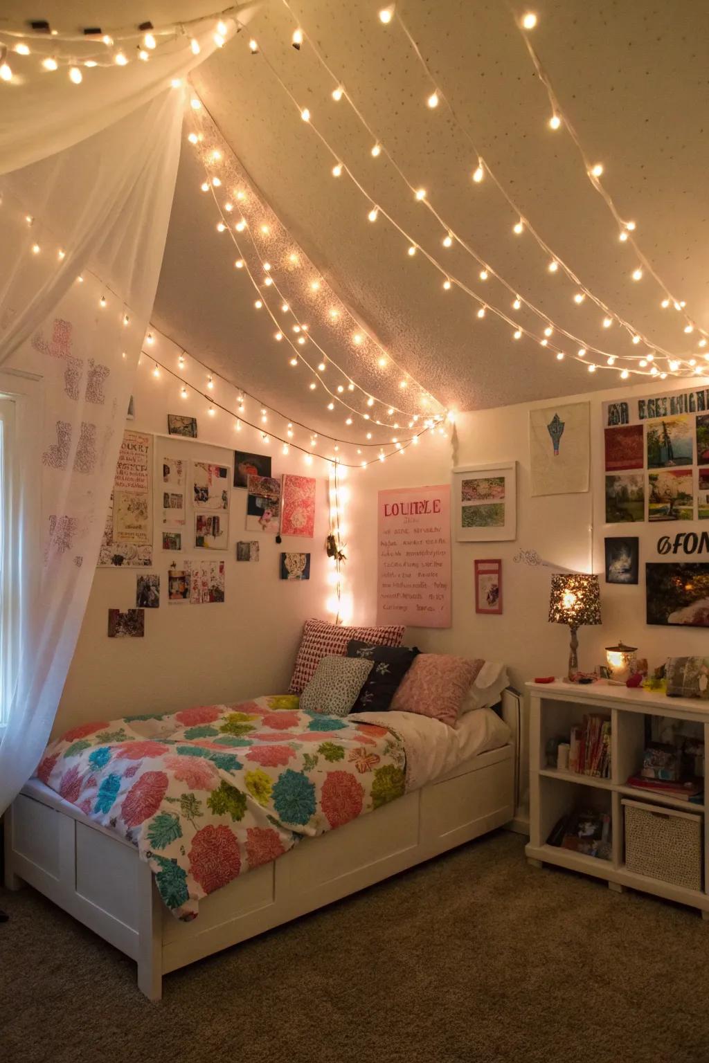 LED string lights add a magical, cozy glow to a tween's personal space.