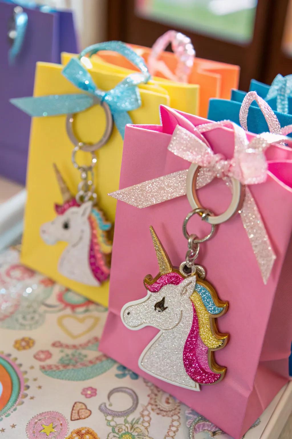 Shimmering unicorn decoration rings adding a touch of glamour.