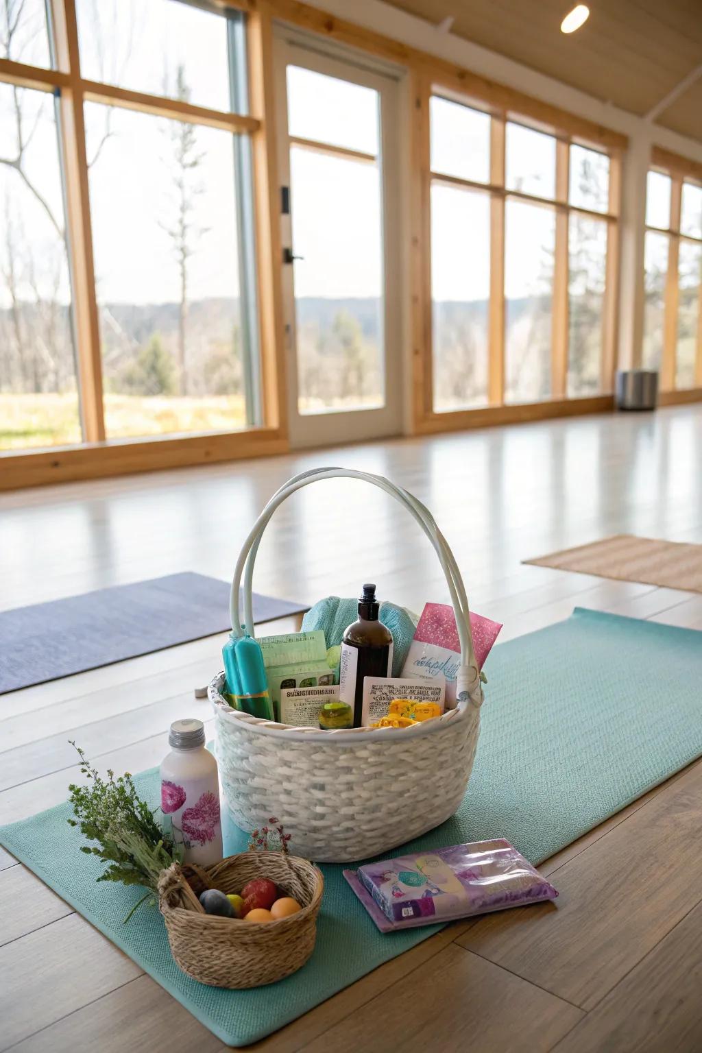 A yoga carpet basket tailored for the wellness devotee.