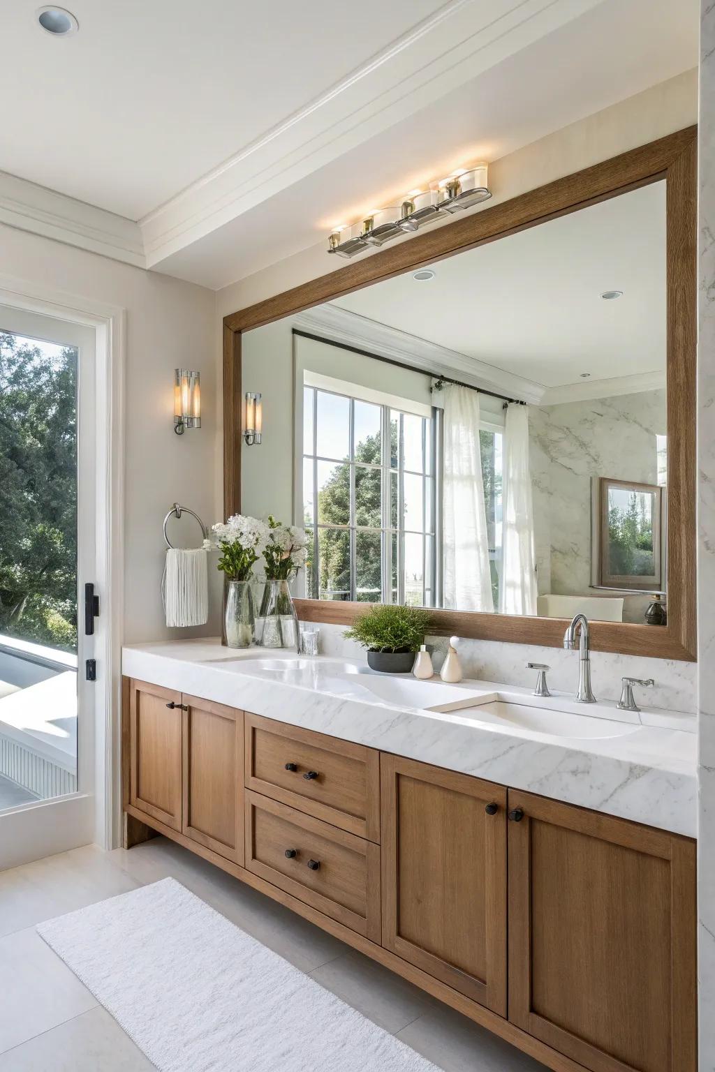 Extended mirrors create an illusion of more space.