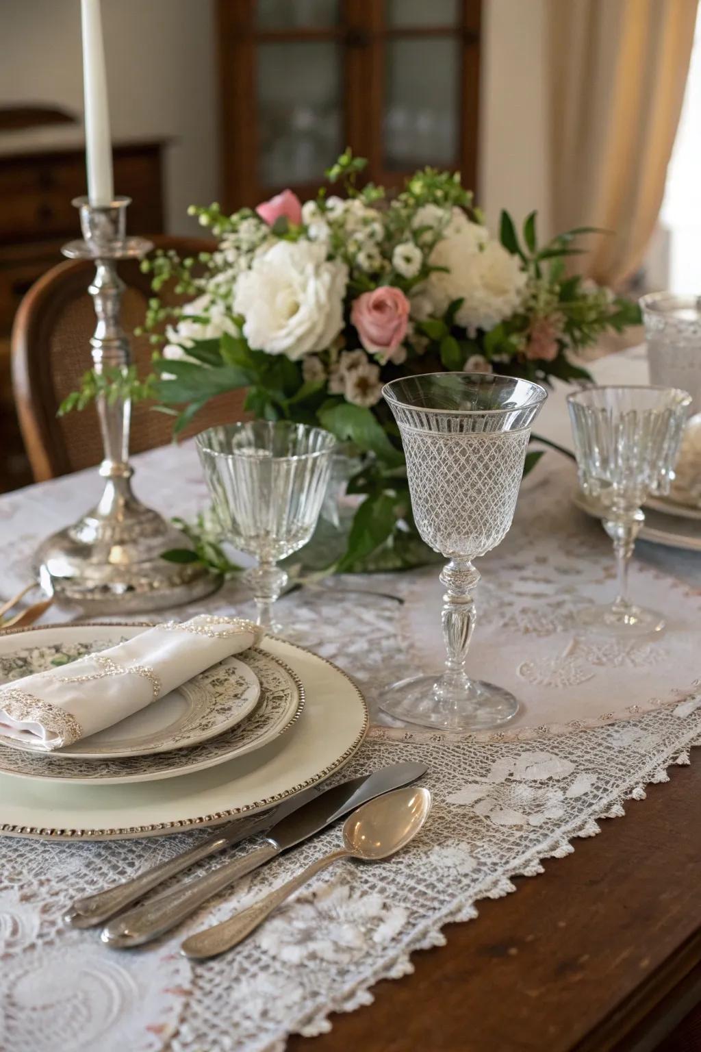 Antique flatware enhances the dining beauty at a retro event.