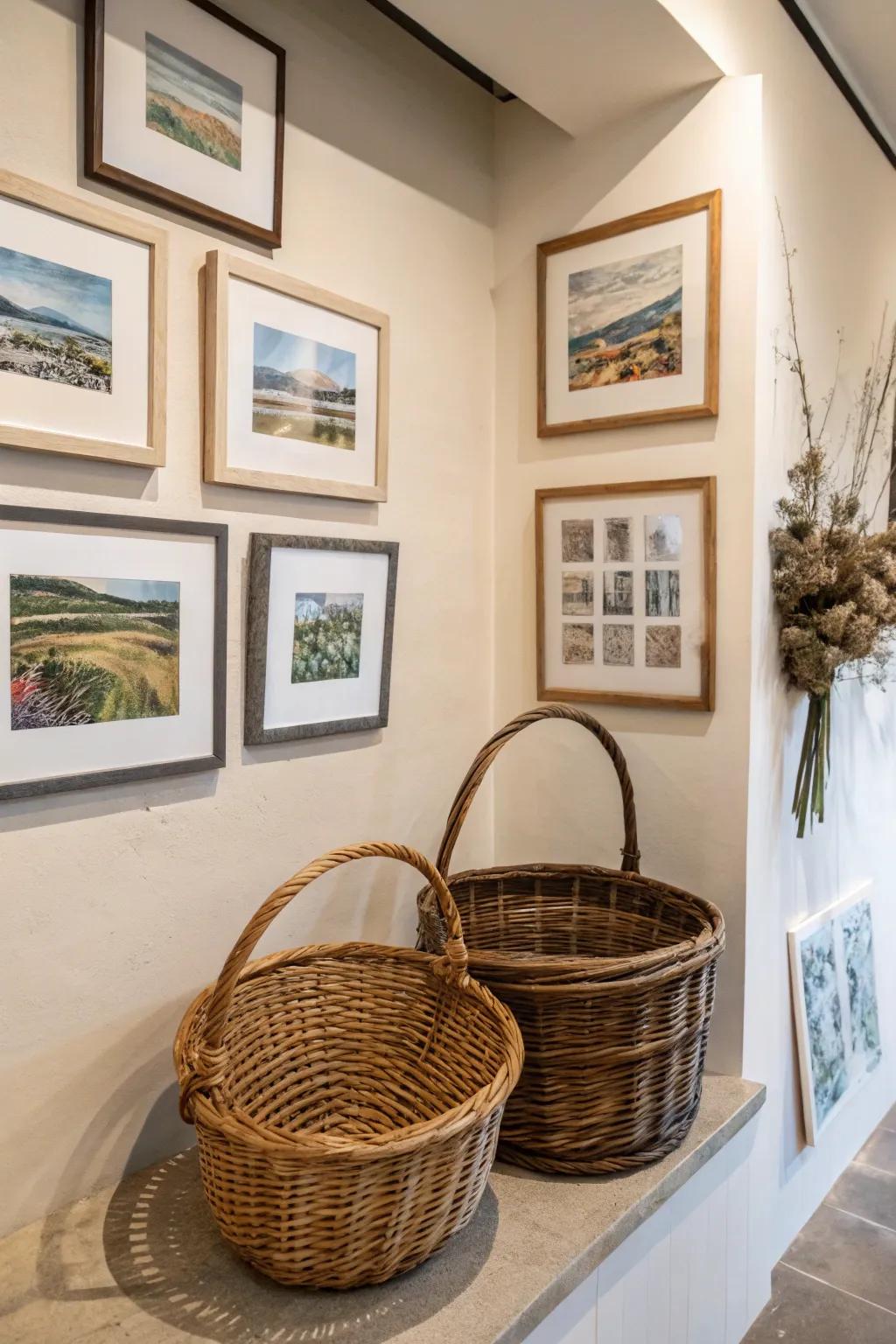 Bins can creatively frame and emphasize artwork.