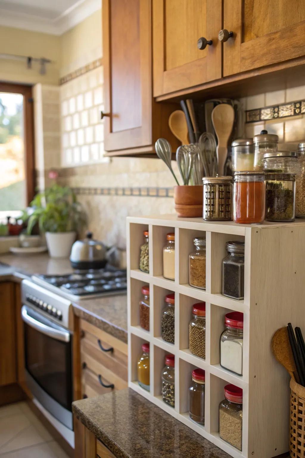 Organize your kitchen fundamentals through wall cubes.