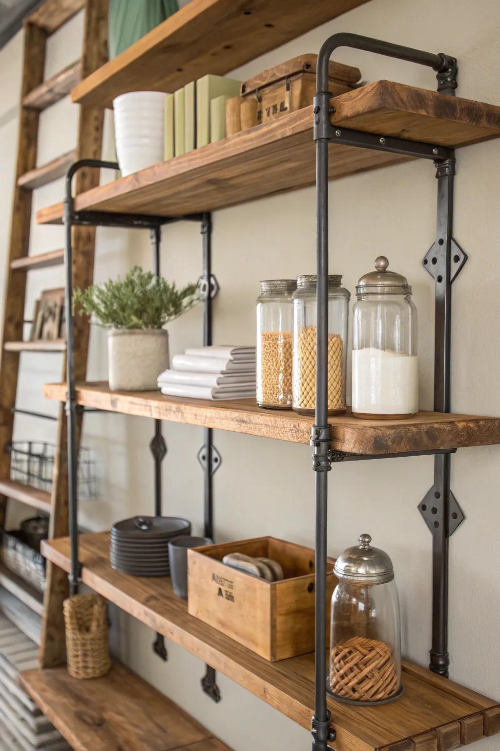 Fuse metal and wood for an edgy ambiance.