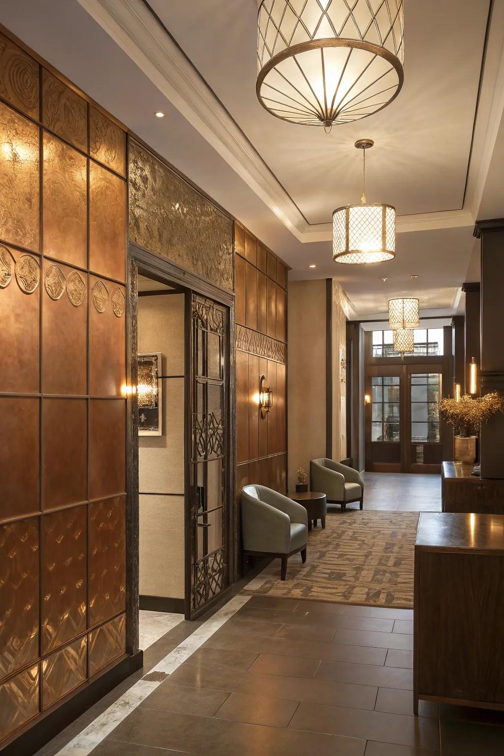 Metallic features amplify walls through a dash of glitz.