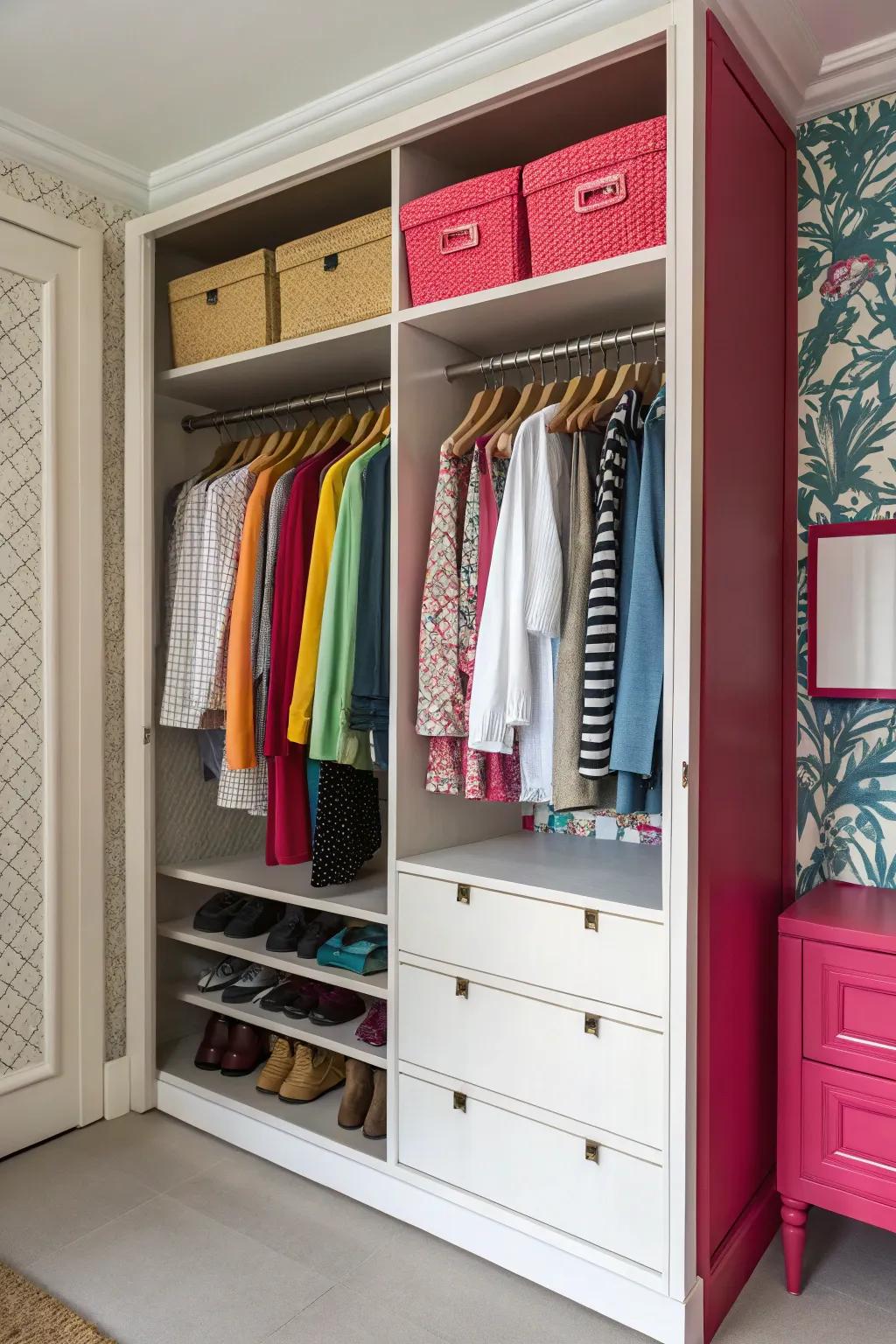 A splash of color inside your closet adds a cheerful and unexpected element.