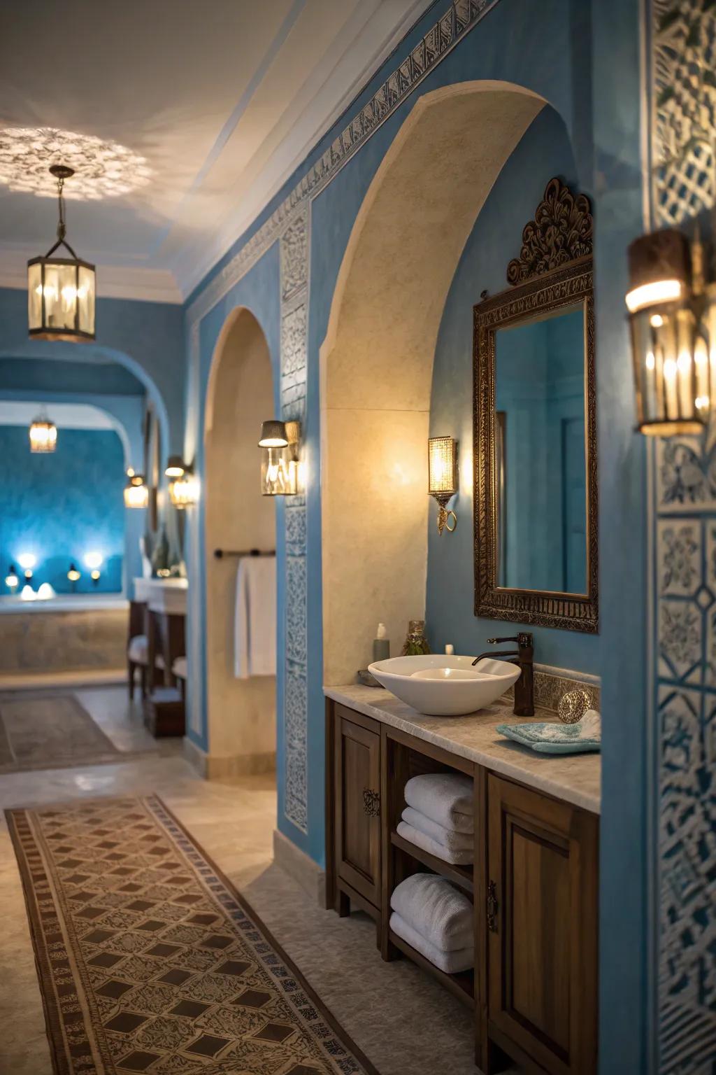 Turn your bathing space into a spa-like retreat with warm blue walls.