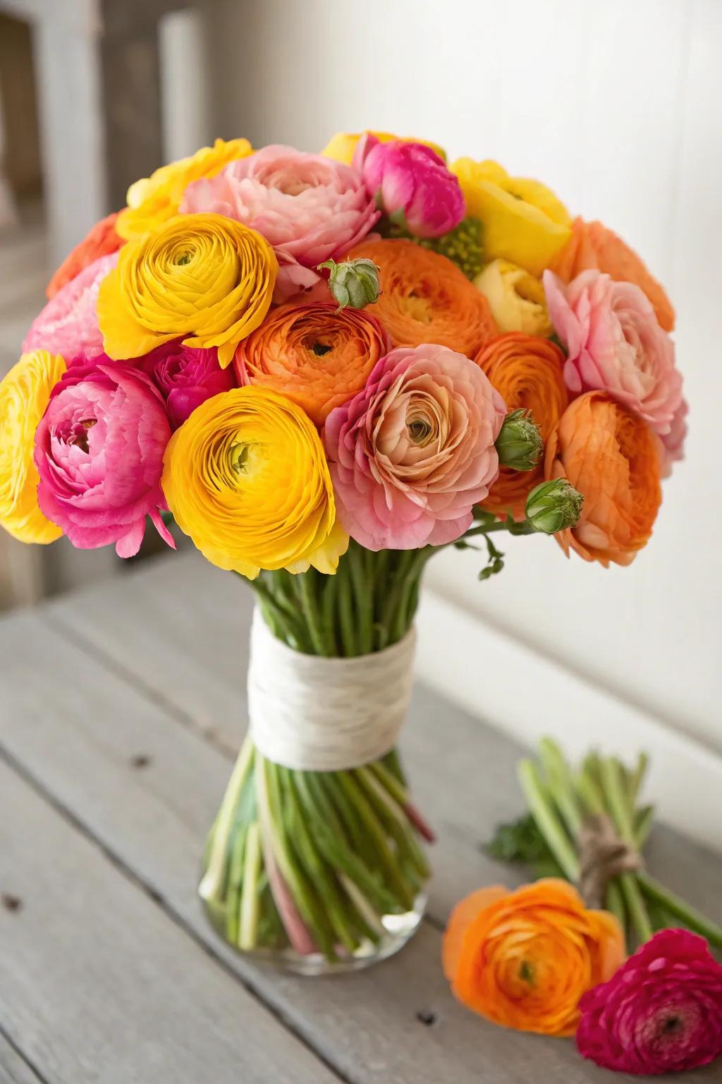 A vibrant ranunculus bouquet full of color and charm.