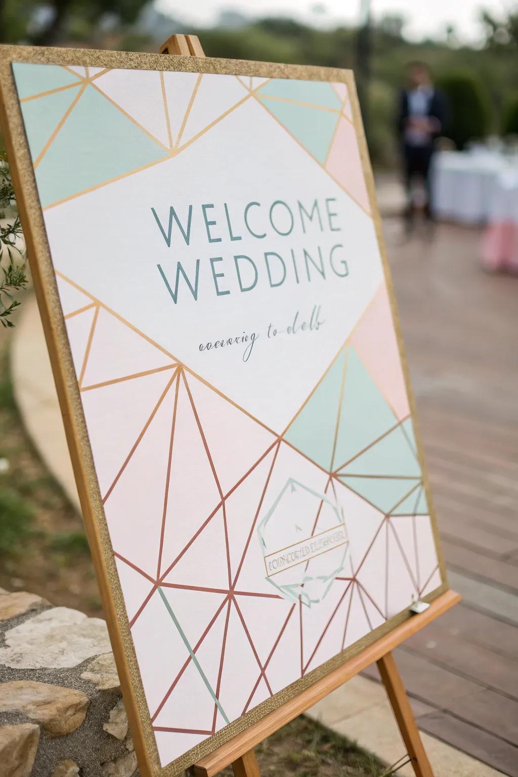 Geometric patterns add a modern twist to wedding signage.