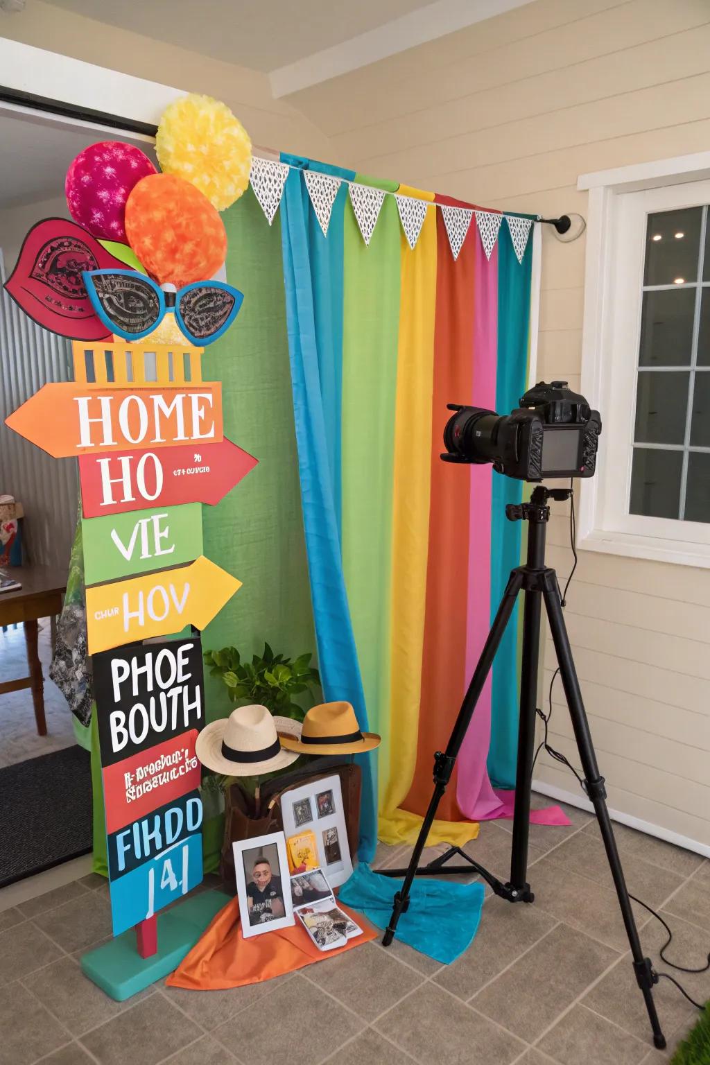 A DIY photo booth adding fun and laughter.