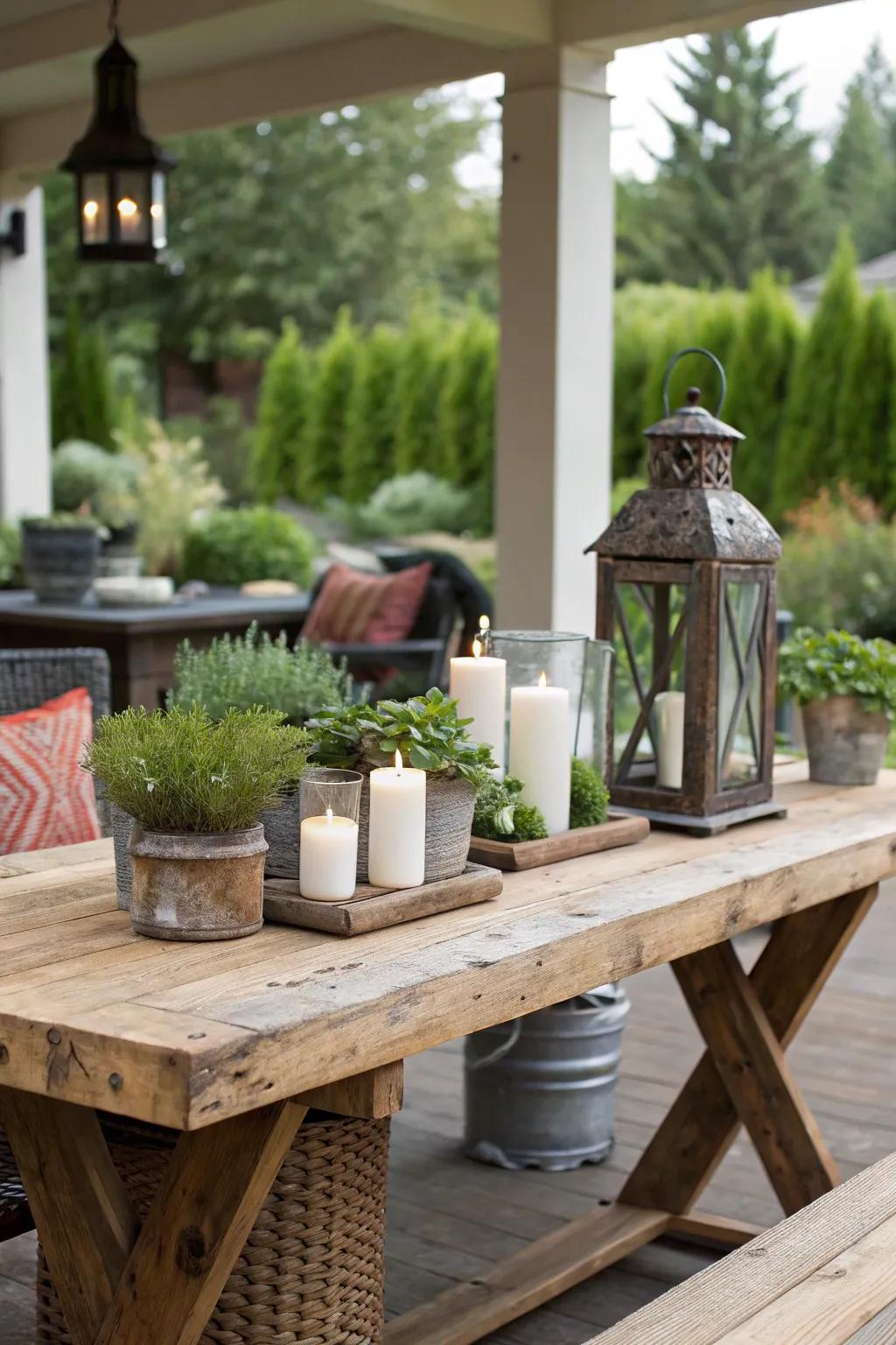 Repurposed timber contributes character and sustainability to the patio.