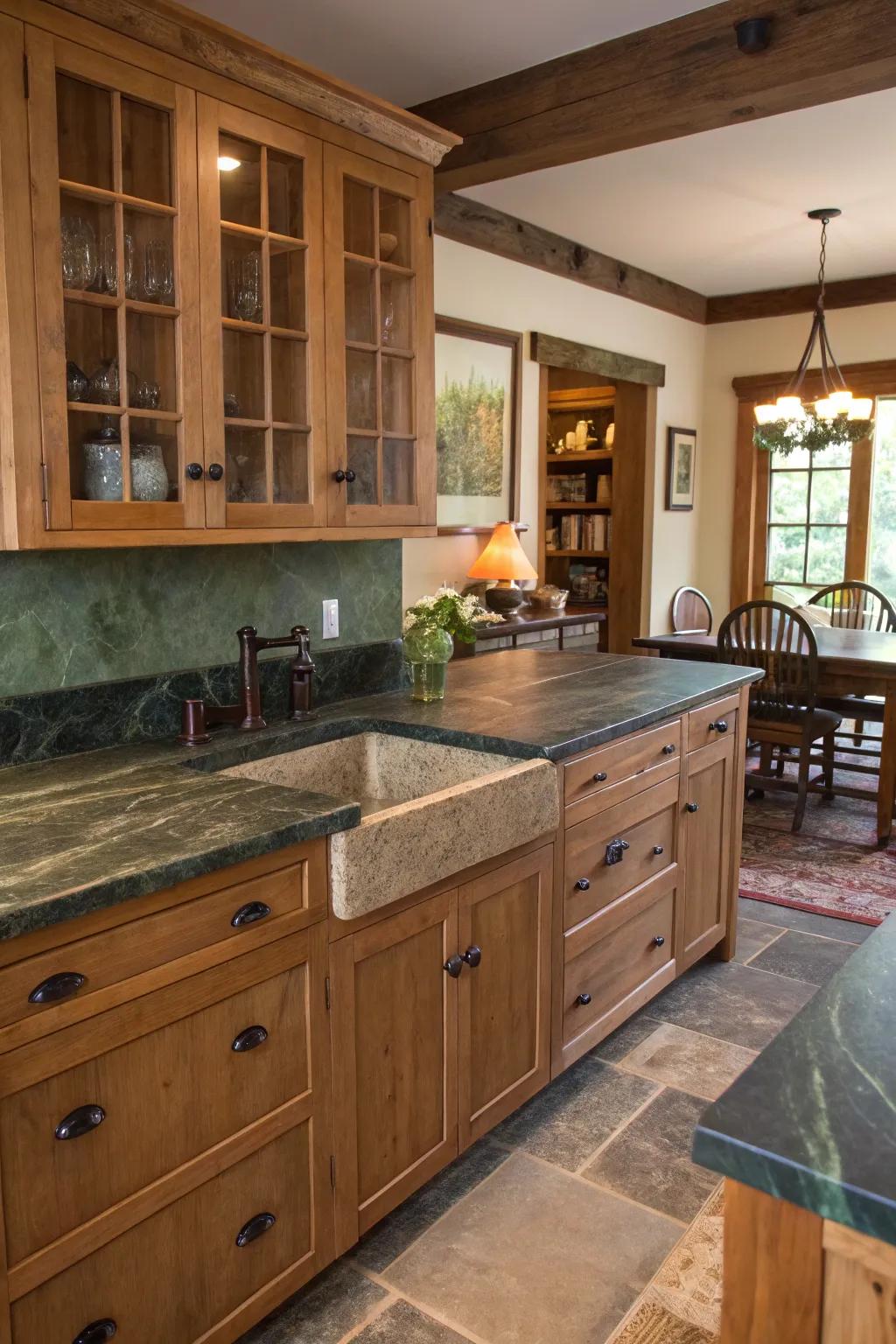 Soapstone countertops exude singular charm and inherent beauty.