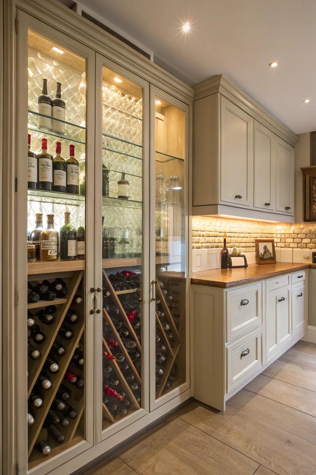 Glass-front cabinets gracefully display and safeguard your collection.