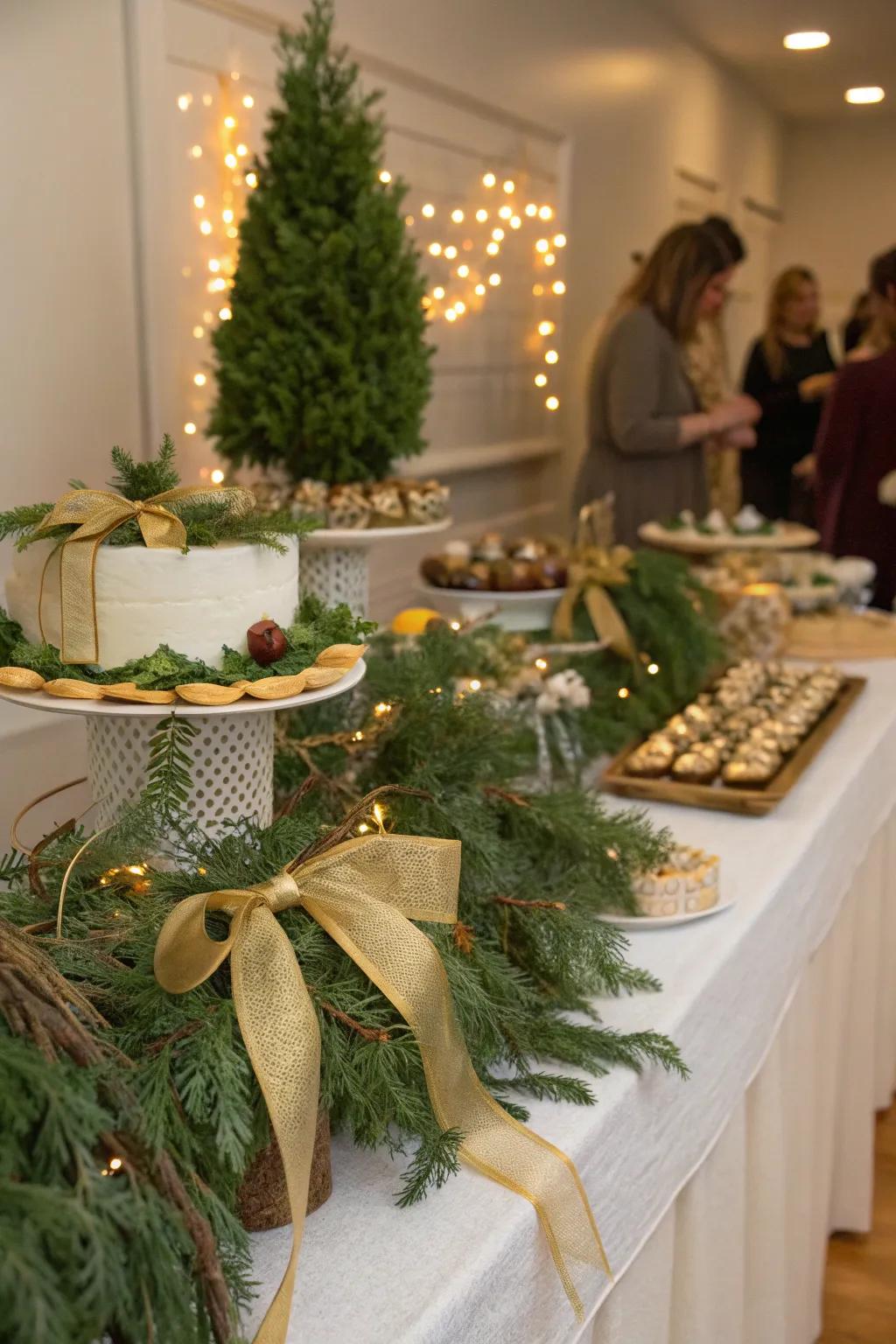 A natural winter foliage and golds themed baby party.