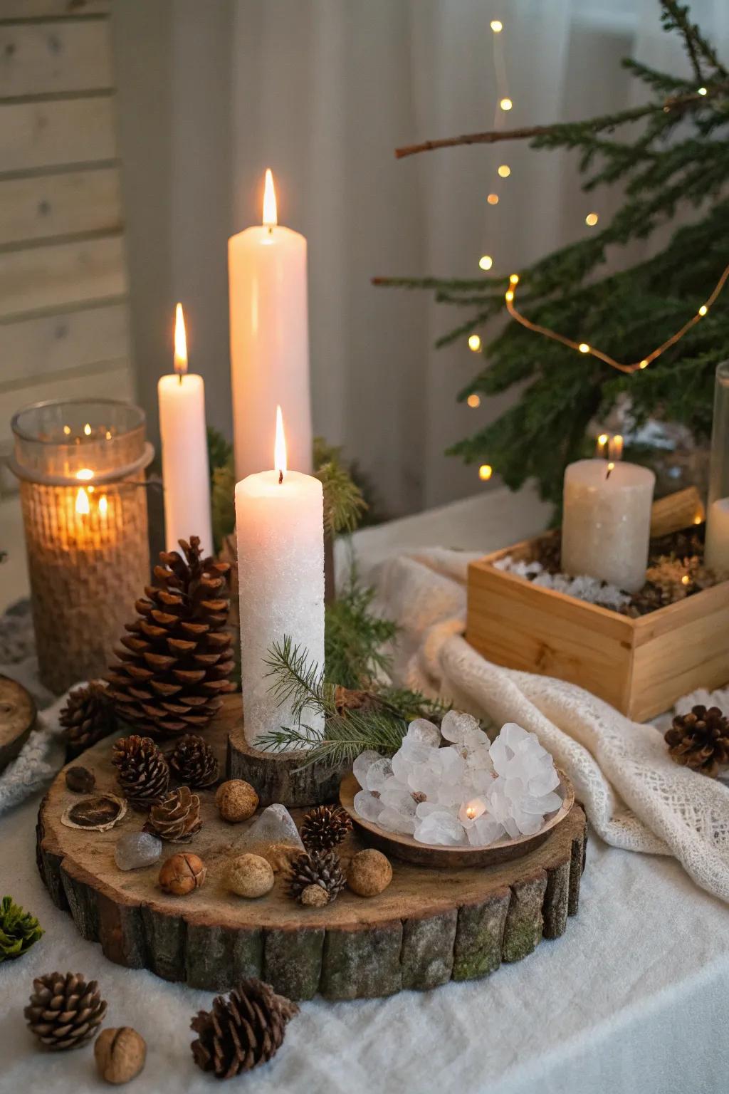 A serene winter solstice platform invites contemplation and festivity.
