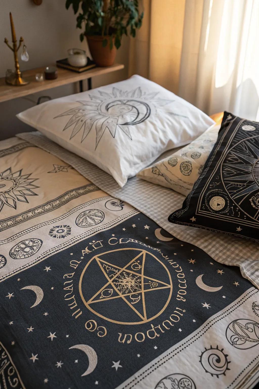 Witchy textiles add layers of mystery and elegance.
