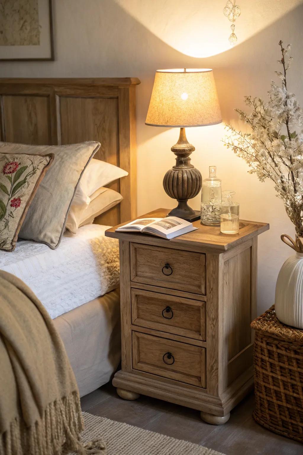 Stylish and functional wooden bedside table with drawers