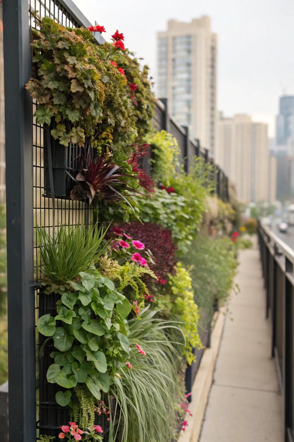 A lavish upright garden maximizing the use of vertical space.