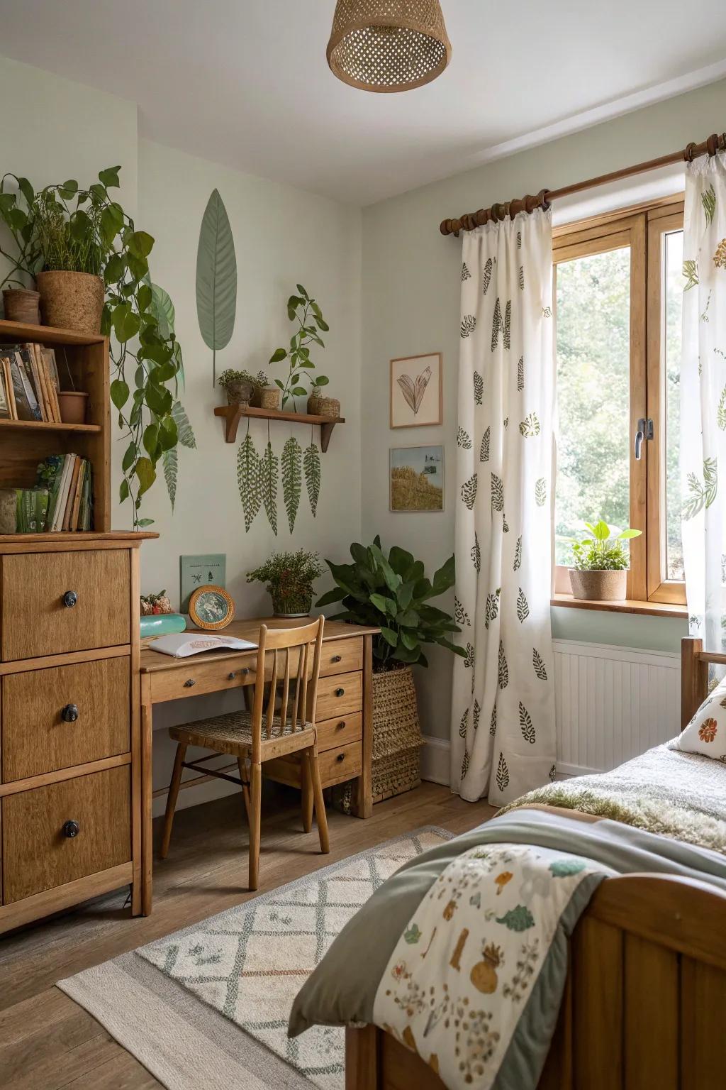 Nature-inspired decor introduces a calming and organic sensation to the space.