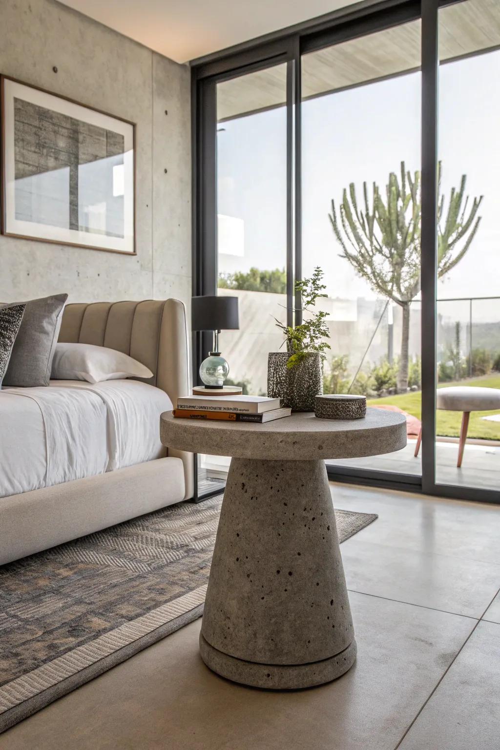 Stone elements amplify the room's modern urban vibe