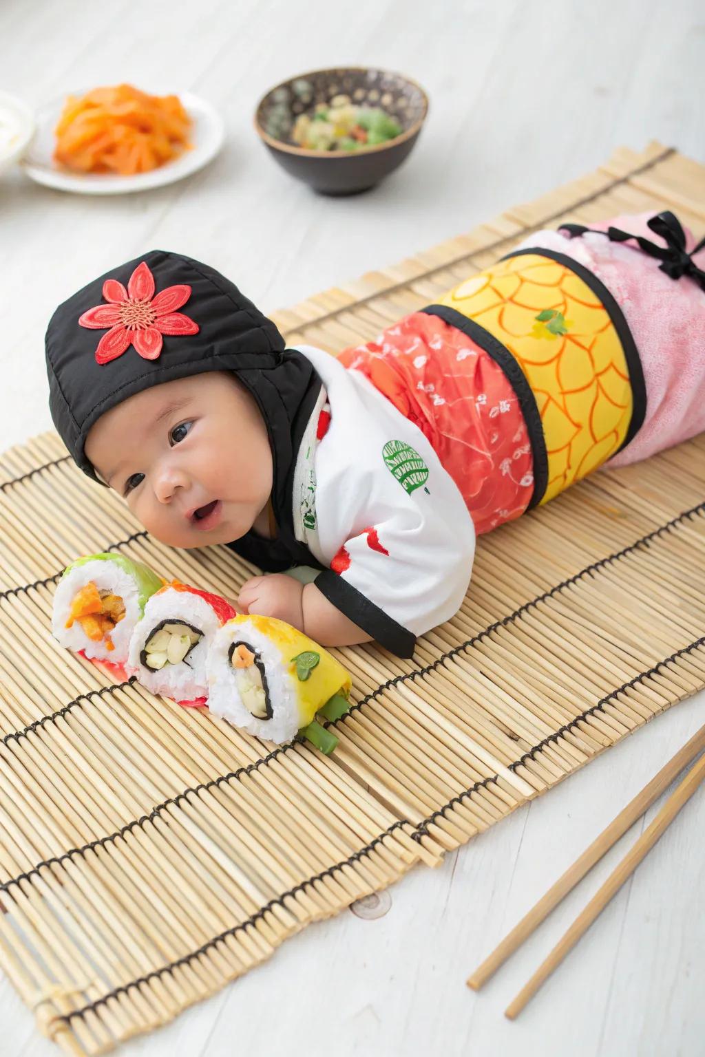 A sushi roll costume that’s far too cute to eat.