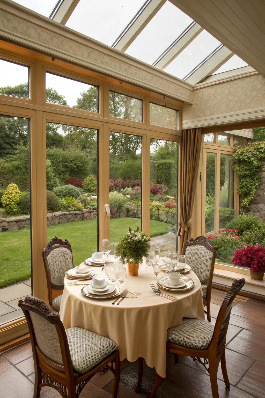 A dining space showcasing scenic views during meals.