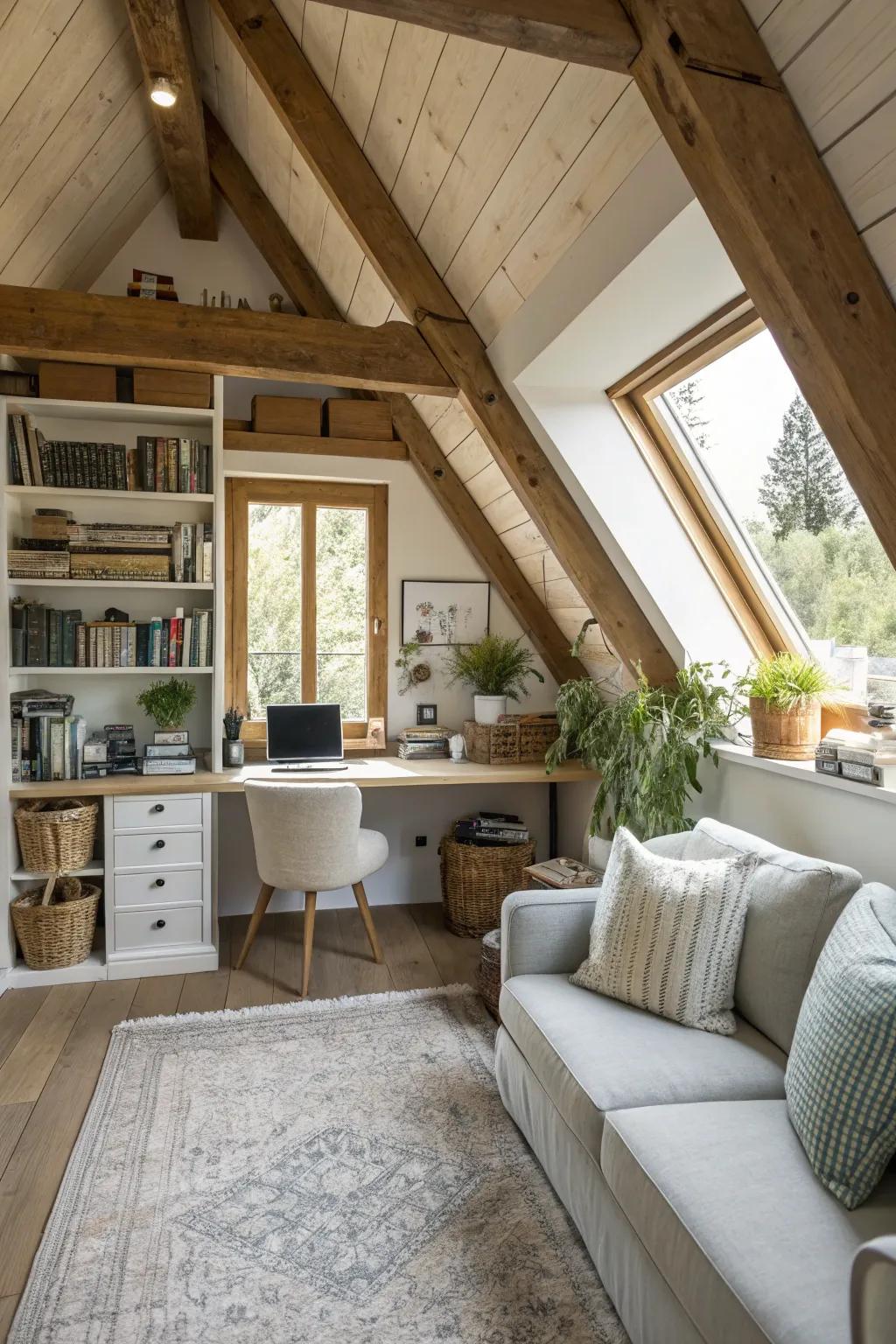 Carve out a secluded home office within your attic for concentrated work.