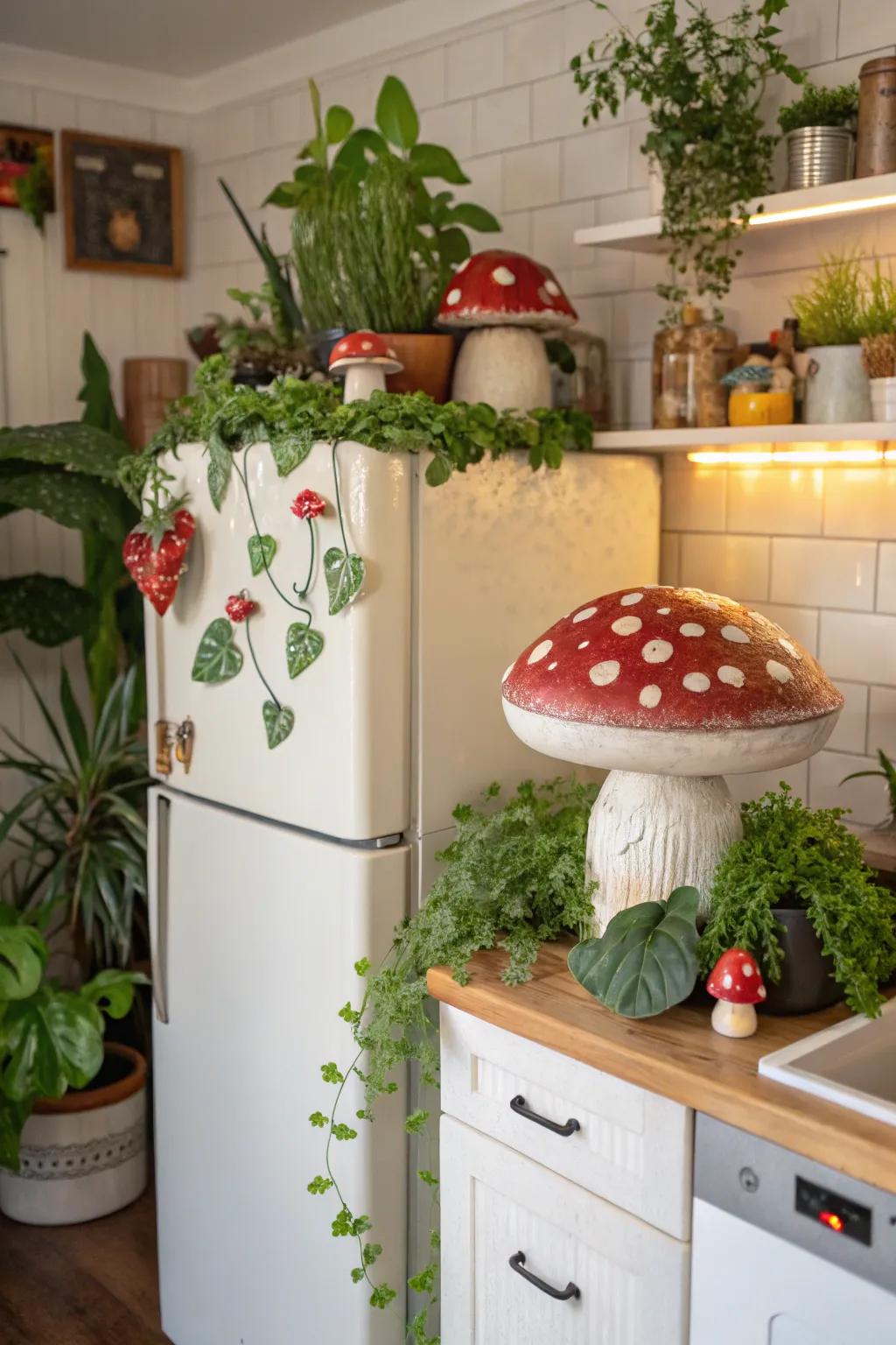 Create a whimsical garden above the refrigerator to make a magical statement.