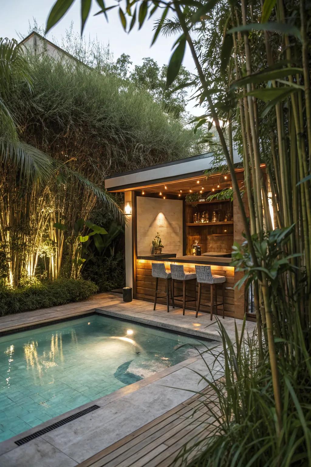 A secluded bar section offers a personal hideaway for leisure.