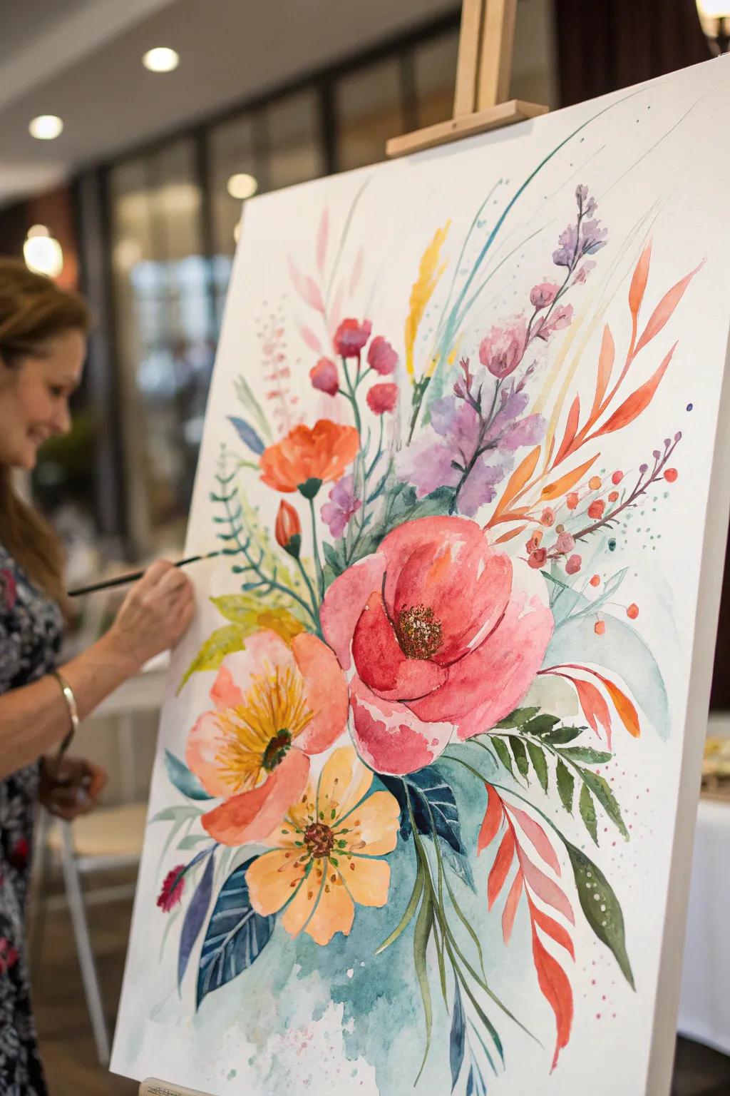 An abstract watercolor highlighting flowering blooms.