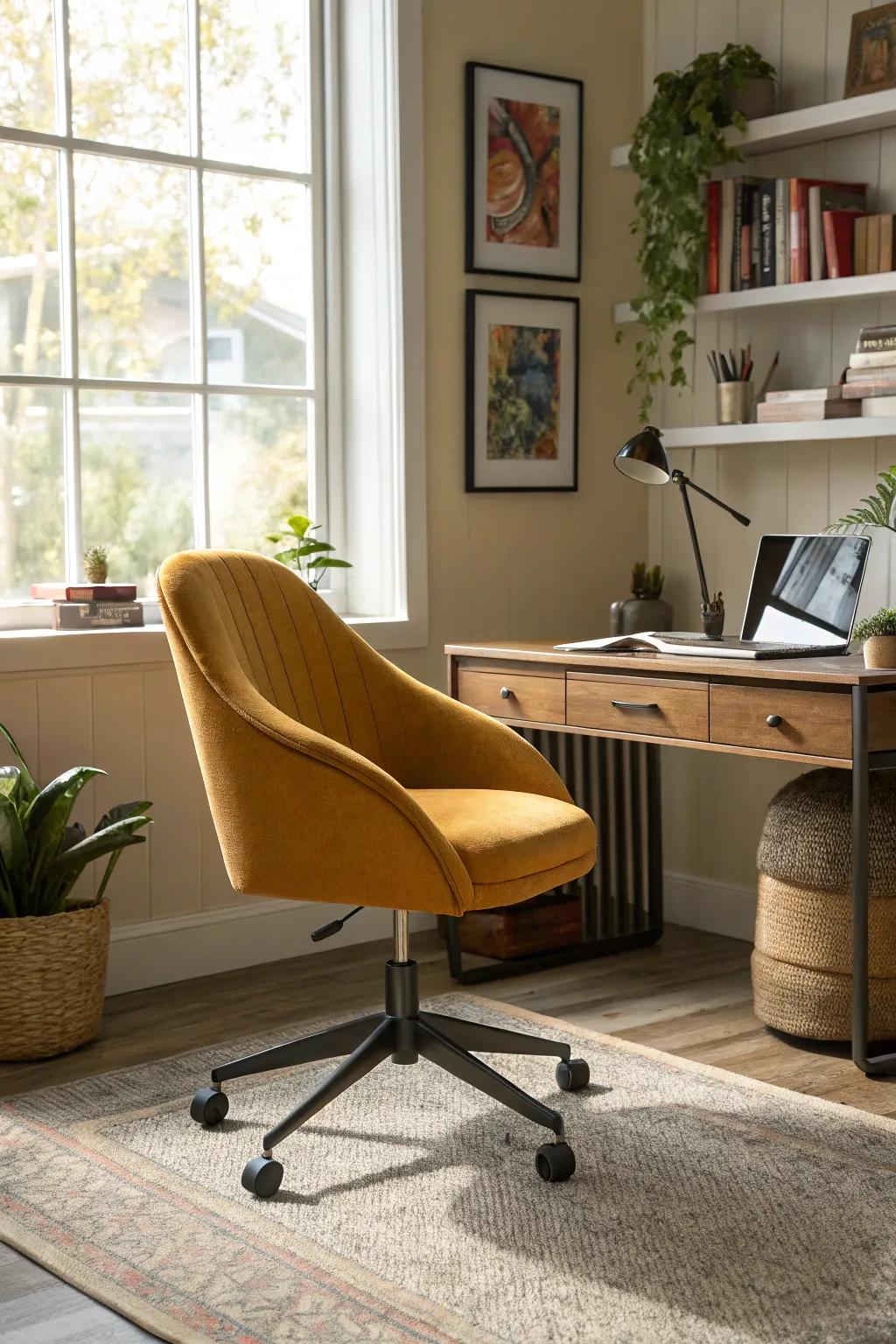 A turning chair in the office enhances flexibility and enjoyment.